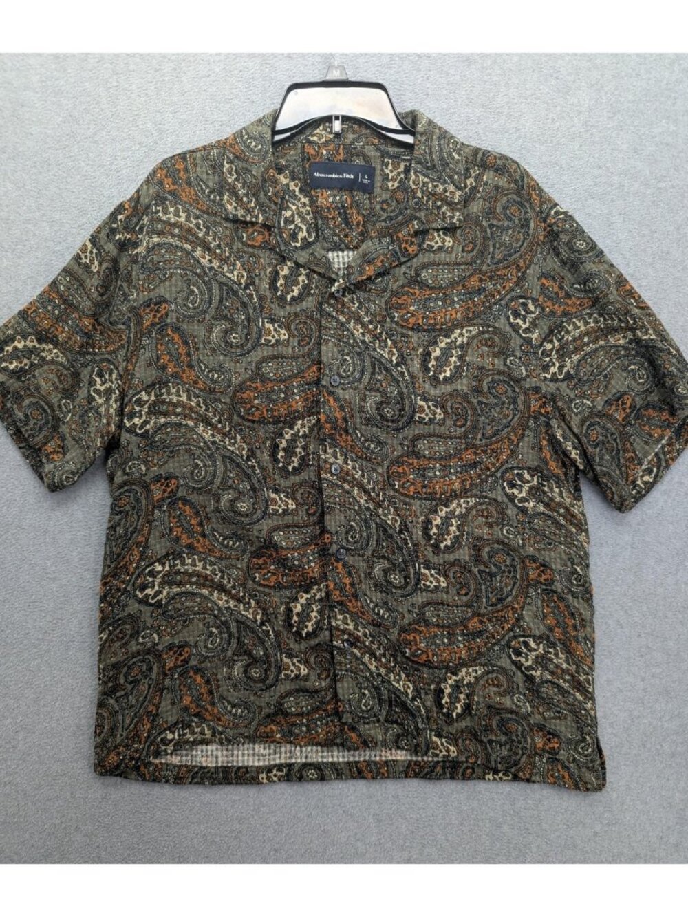 Abercrombie & Fitch Shirt Mens Large Green Paisley Short Sleeve Casual Button Up